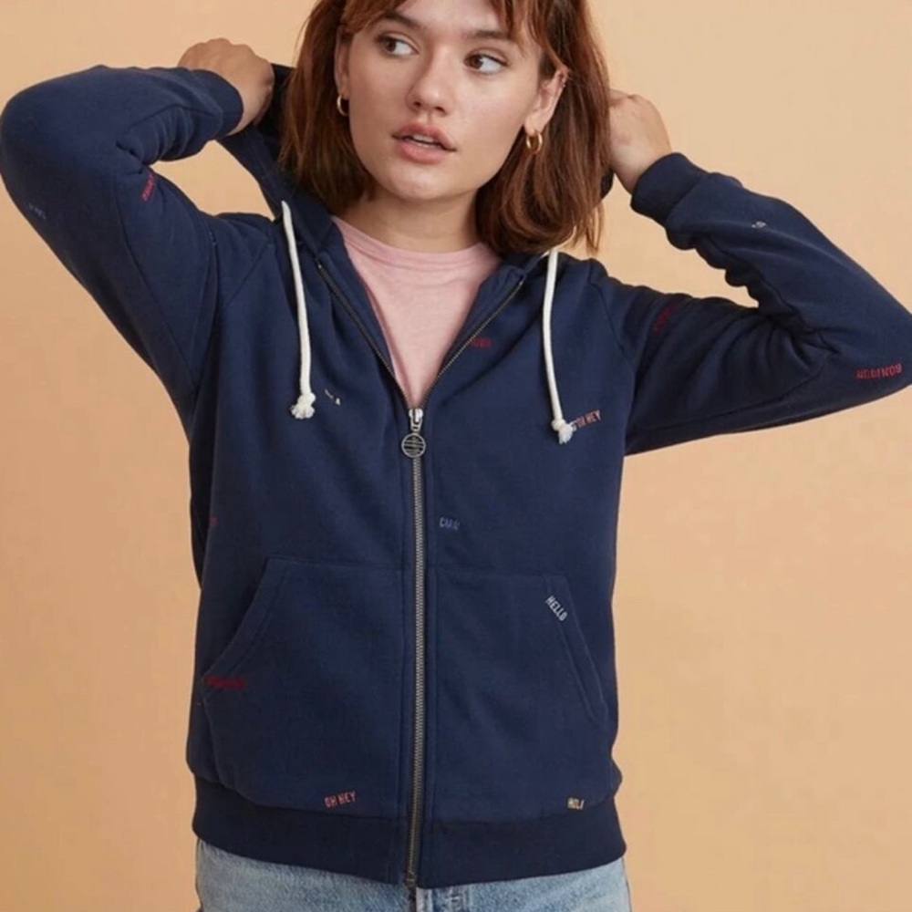 Marine Layer Signature Lined Hoodie - Blue “Hello” Embroidery